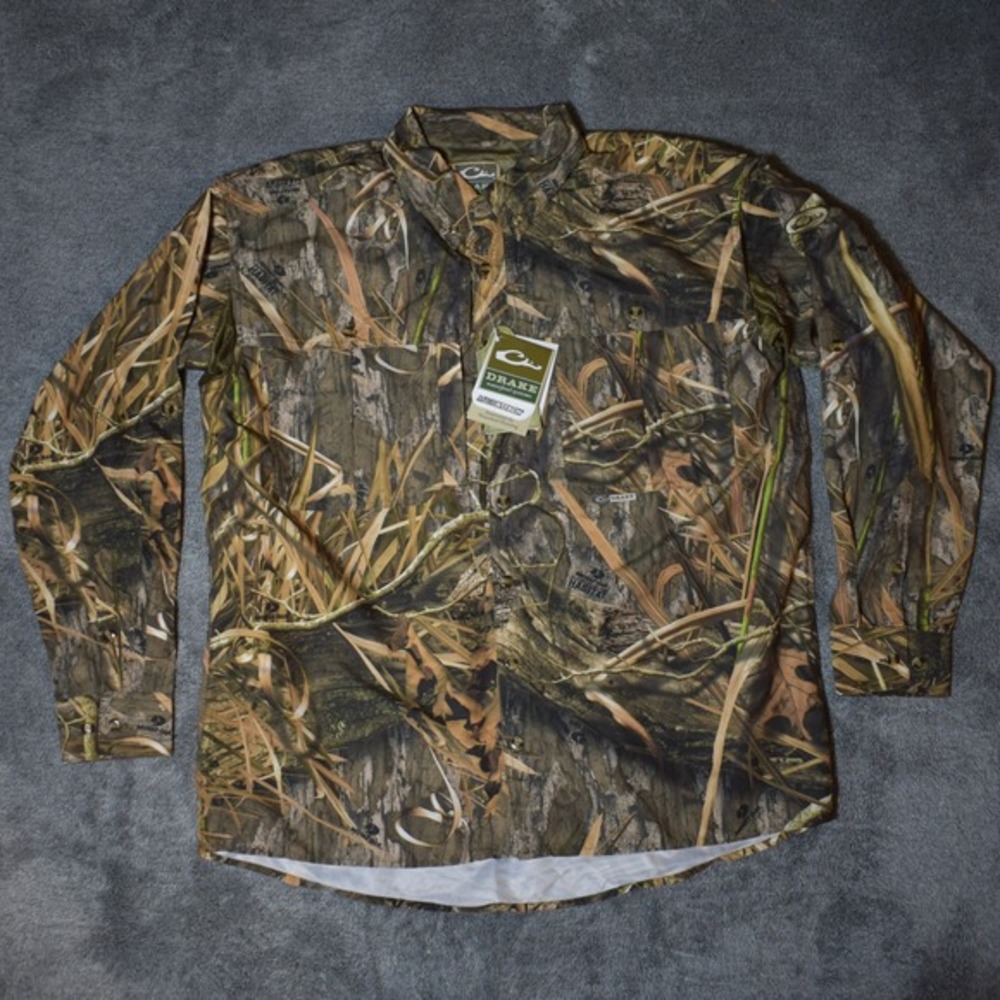 Drake Waterfowl Vented Wingshooter Long Sleeve Shirt‎ Men's L Mossy Oak Camo NEW